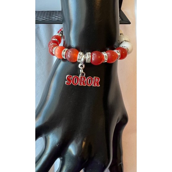 Delta Sigma Theta Bling Natural Agate Soror Charm Bracelet - Picture 2 of 11